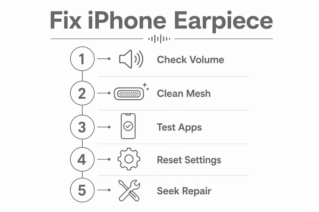 Infographic showing step-by-step iPhone earpiece fixes