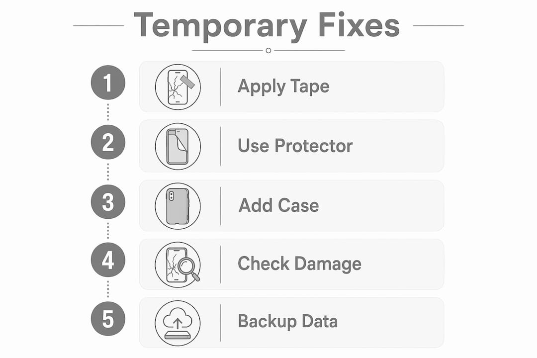 Infographic illustrating temporary fixes for cracked iPhone screens