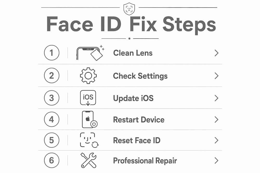 Infographic showing Face ID troubleshooting steps