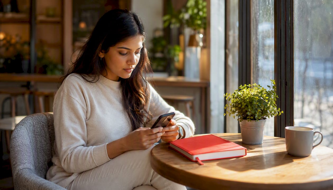 Woman booking iPhone repair appointment on phone