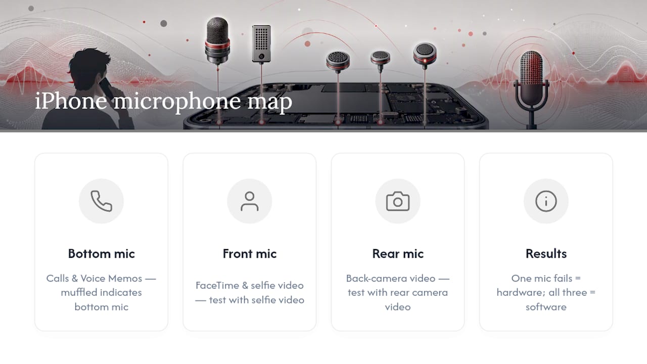 Diagram of iPhone microphone positions and functions