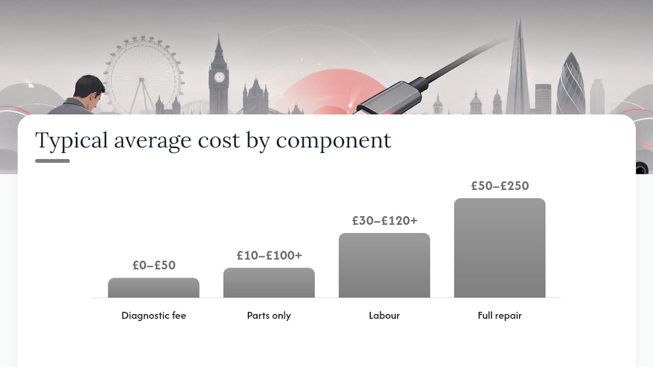 Diagram showing laptop charging port repair cost components