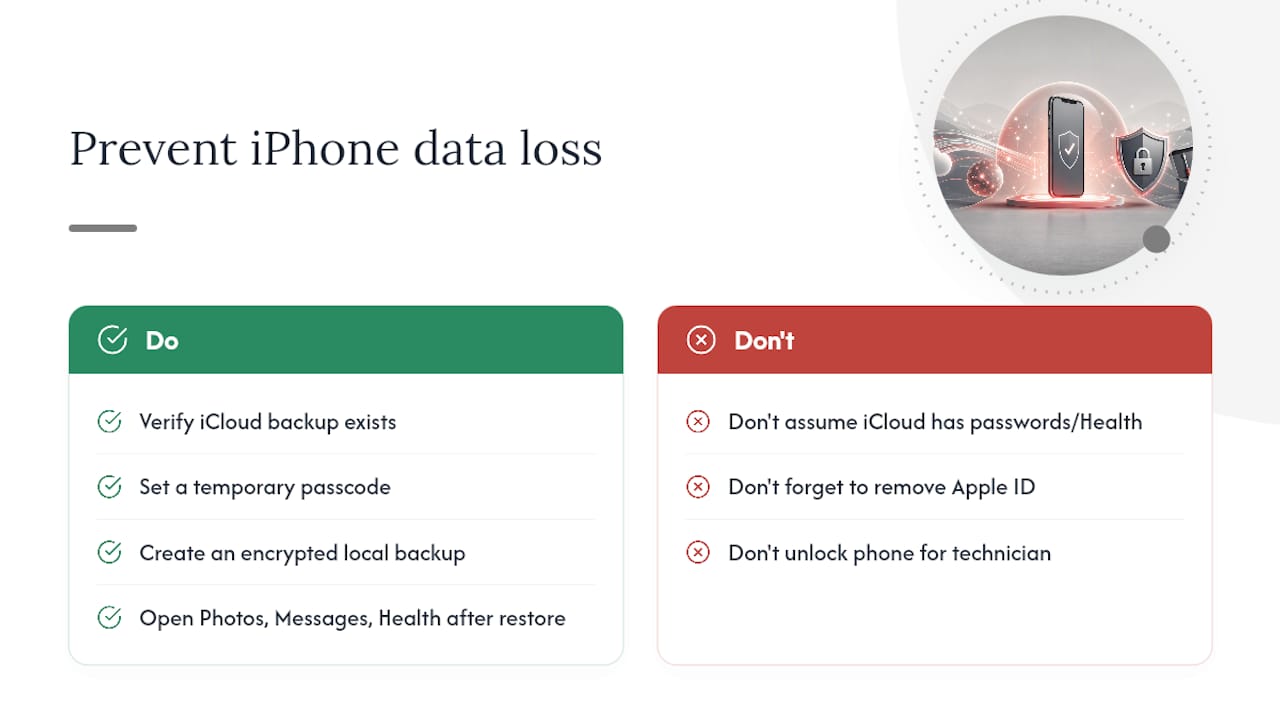 Frequently asked questions about preventing iPhone data loss — overview diagram