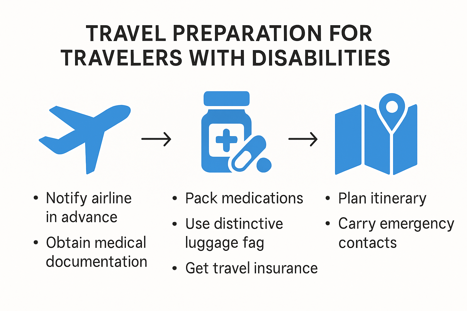 Infographic illustrating disability travel preparation steps