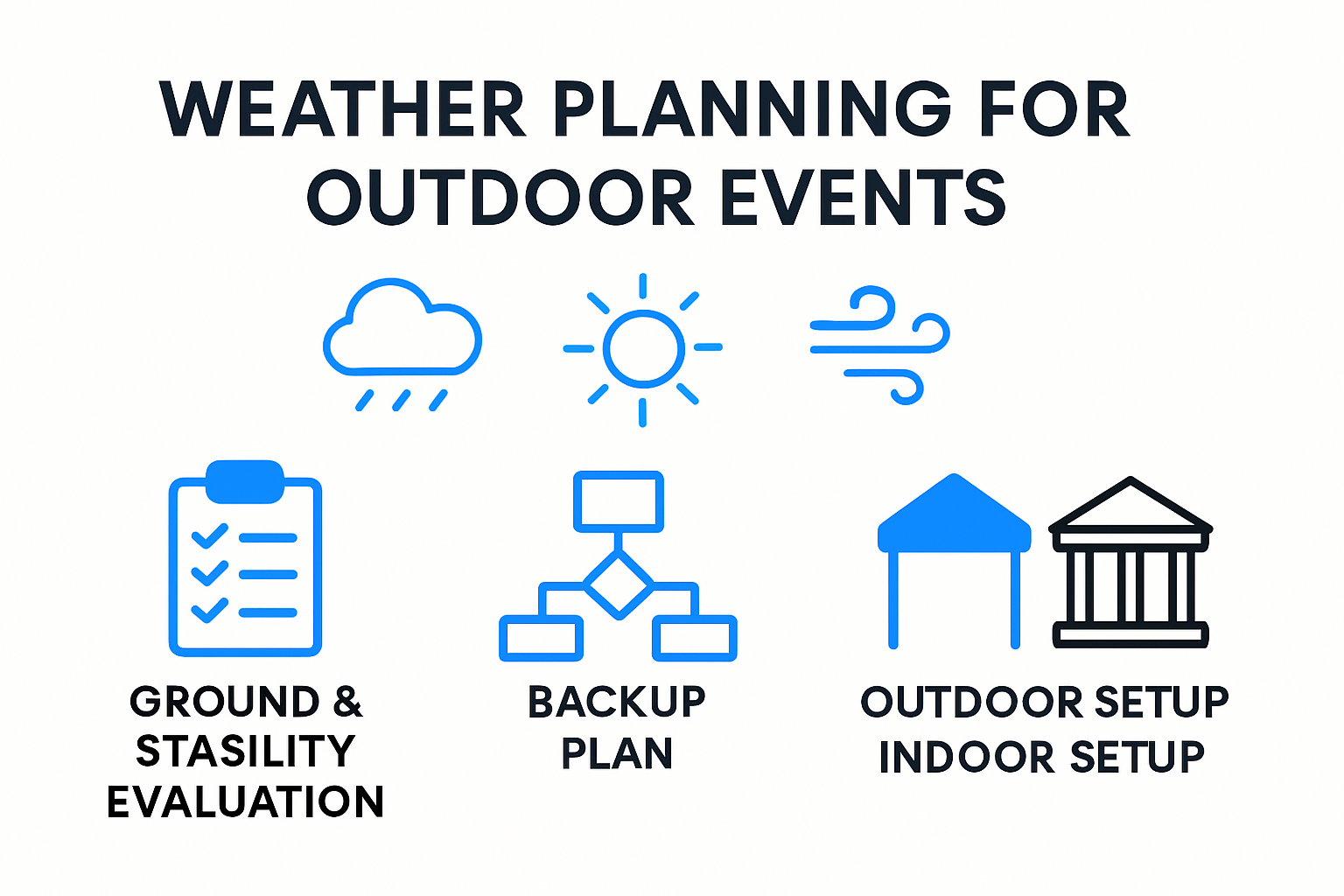 Infographic showing weather contingency steps for outdoor events