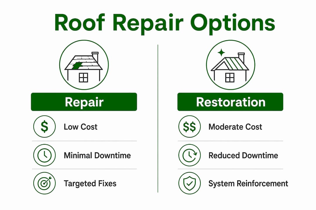 Infographic comparing roof repair and restoration benefits