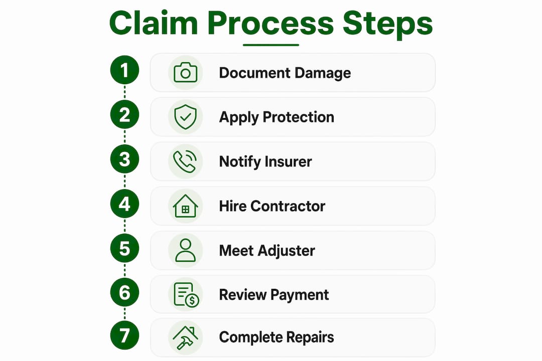 Infographic illustrating roof insurance claim steps in sequence