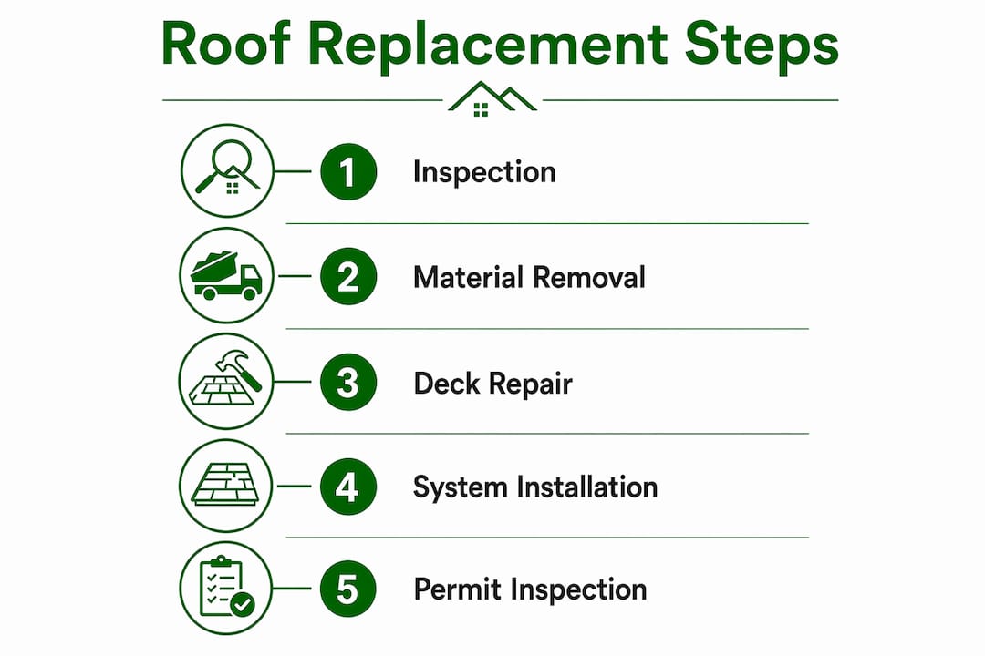 Infographic showing steps of commercial roof replacement