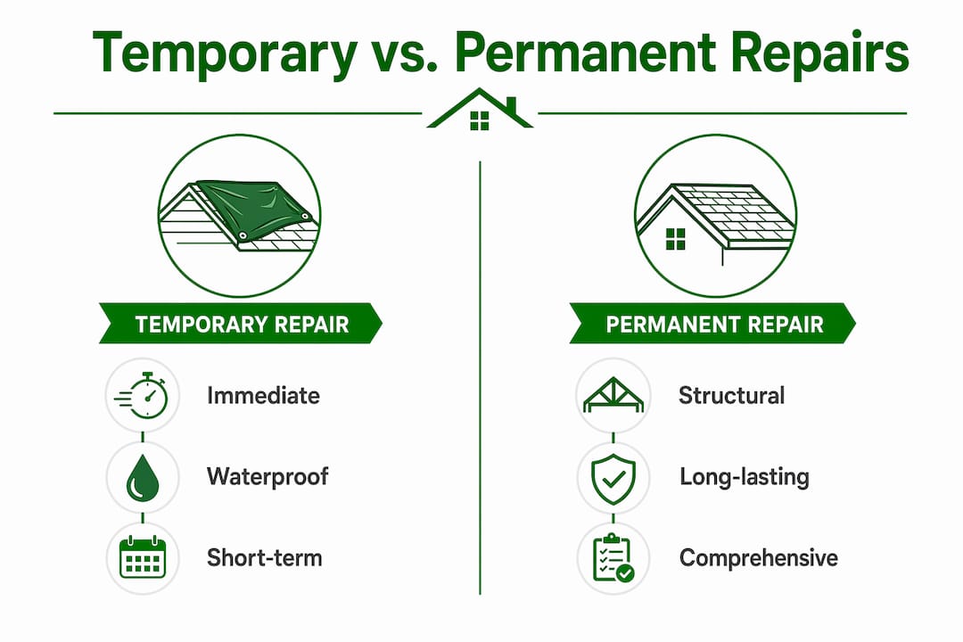 Infographic comparing temporary and permanent roof repairs