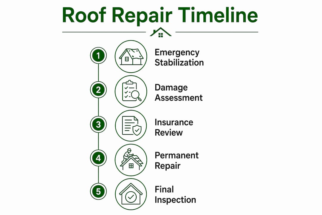 Infographic displaying roof repair timeline and stages