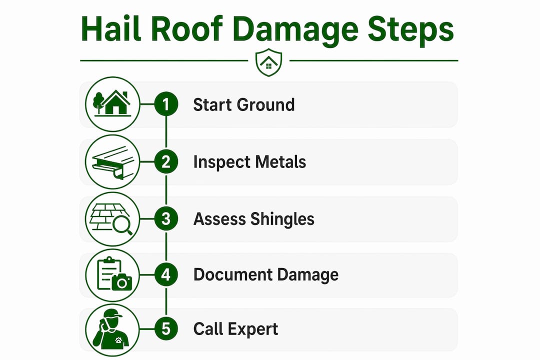 Infographic showing steps to assess hail roof damage