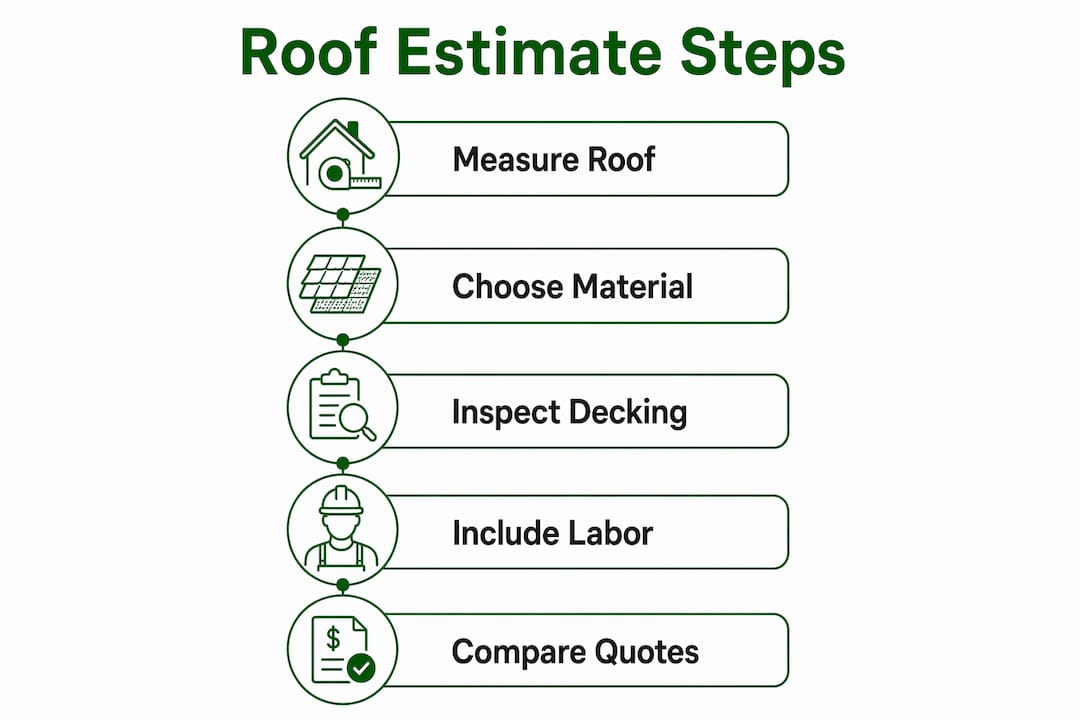 Infographic depicting roof replacement estimate steps