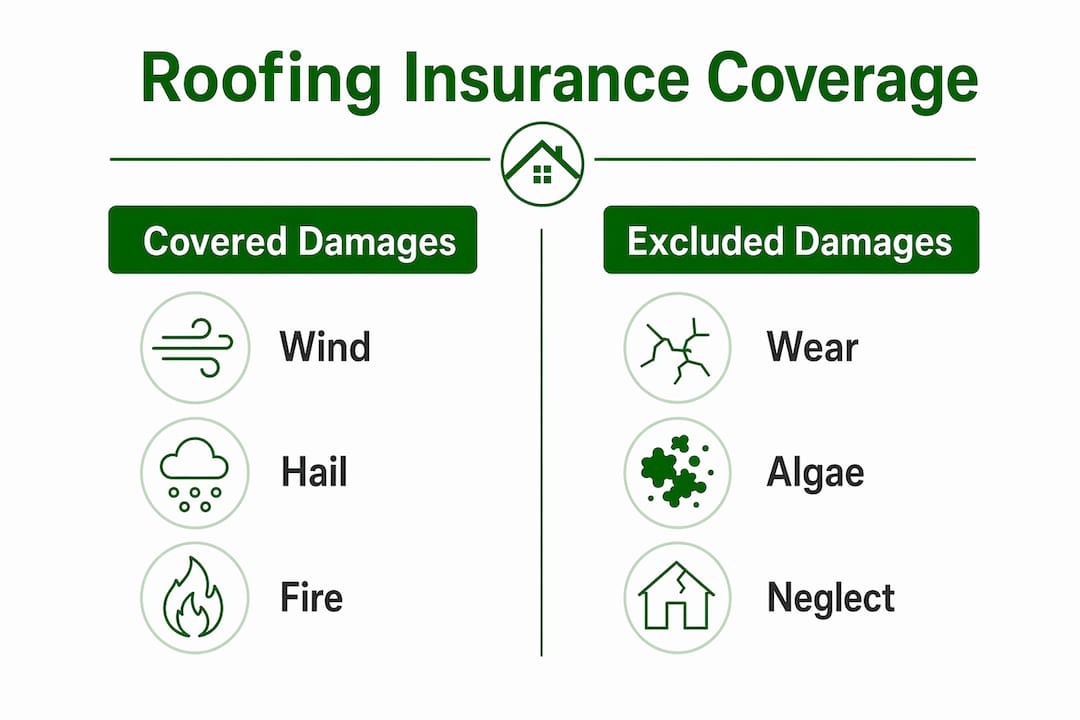 Infographic comparing covered and excluded roof damages