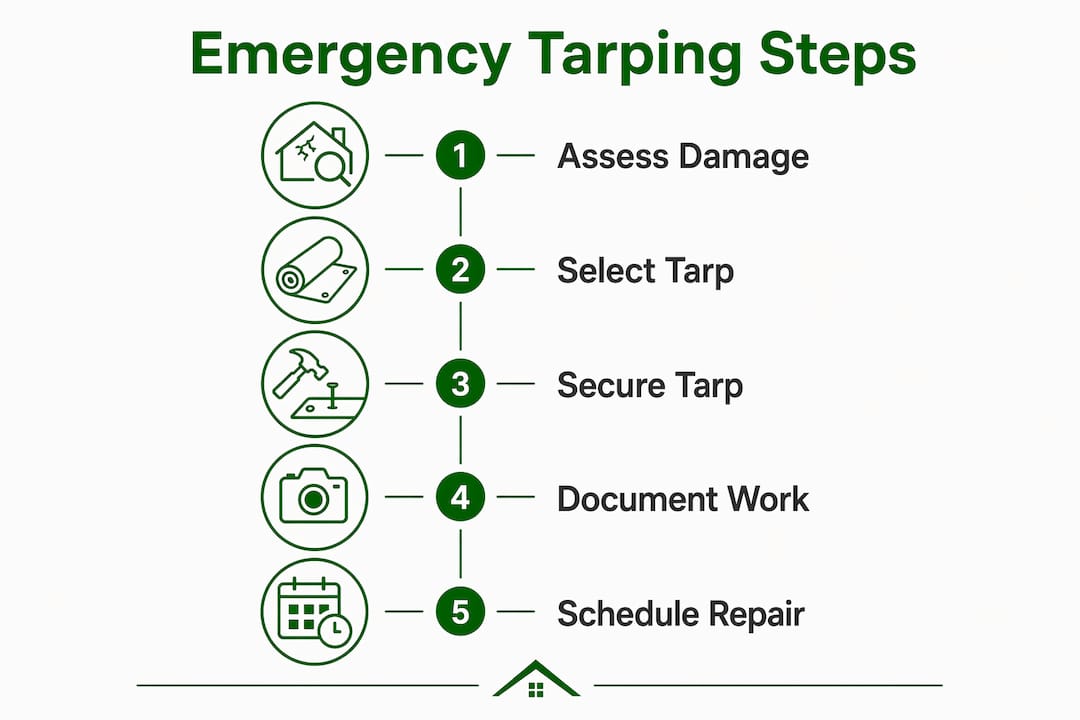 Infographic illustrating emergency roof tarping steps