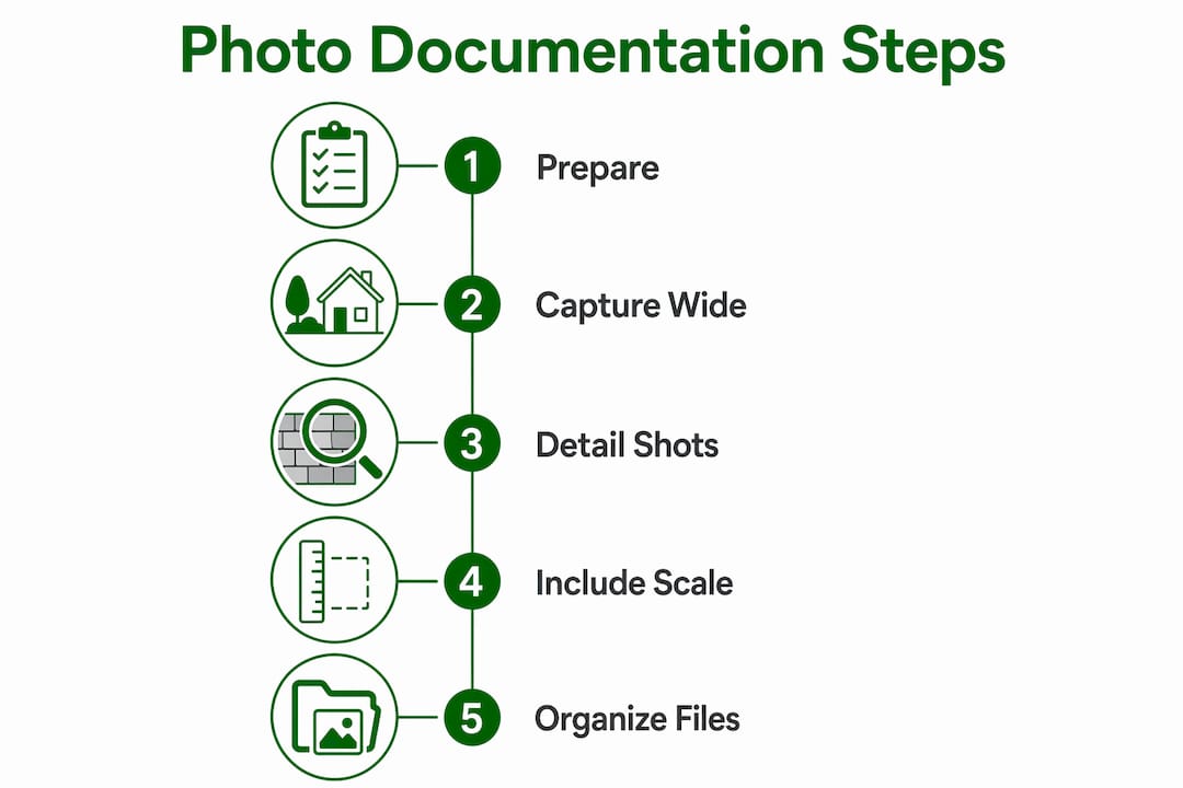 Infographic outlining roof damage photo documentation steps