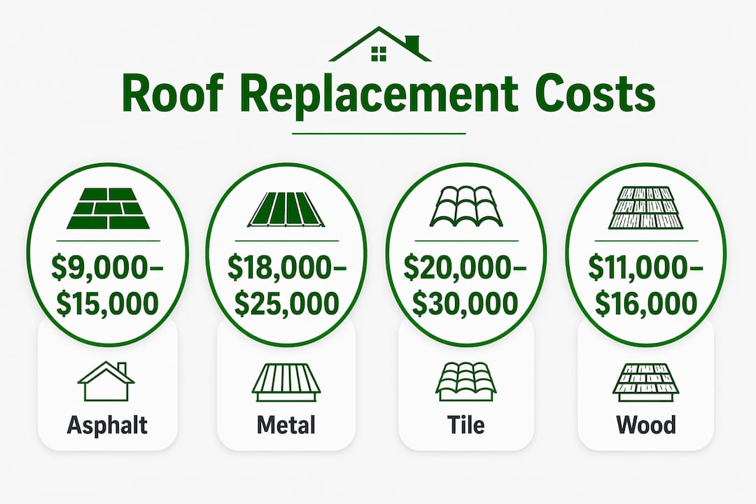 Infographic comparing roof replacement costs by material
