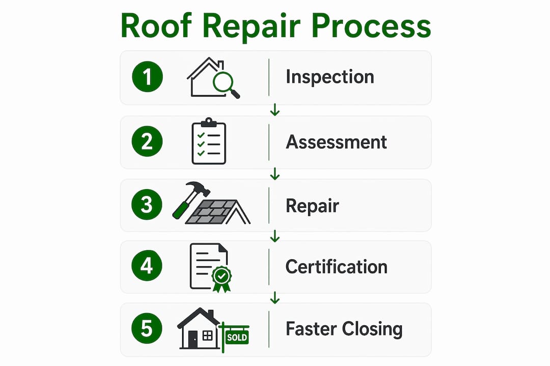 Infographic showing roof repair steps speeding home sales