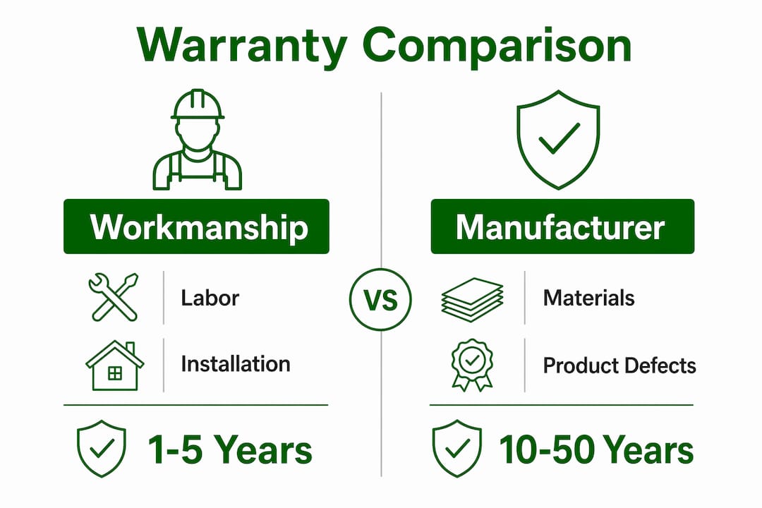 Infographic comparing workmanship and manufacturer warranties