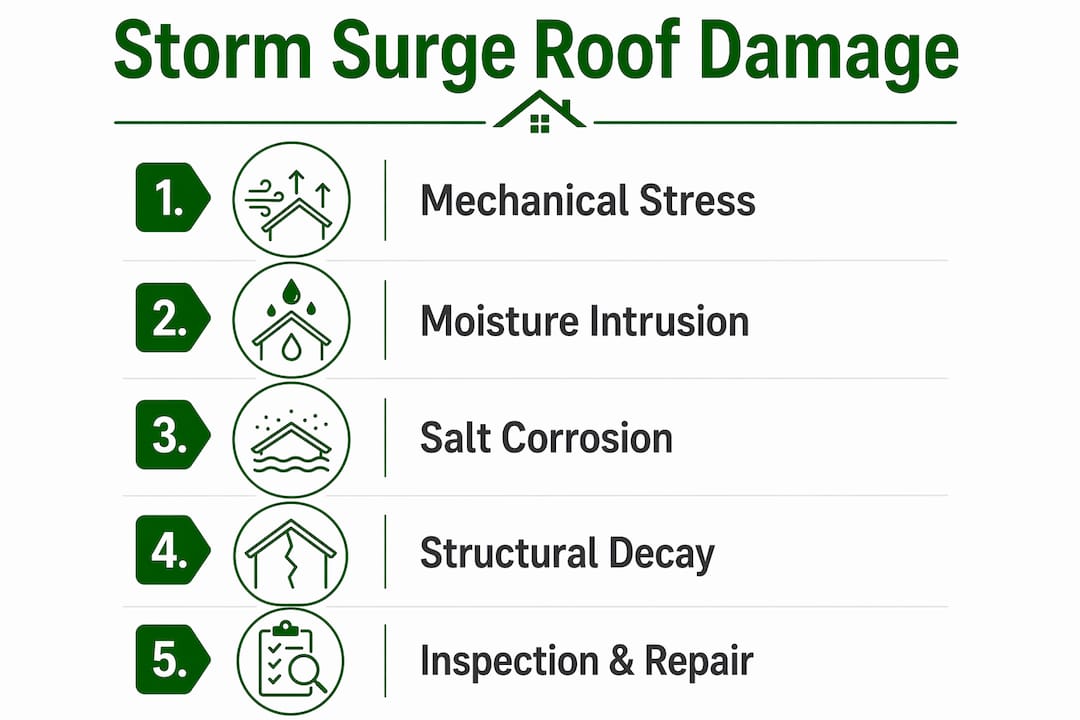 Infographic showing main causes of storm surge roof damage