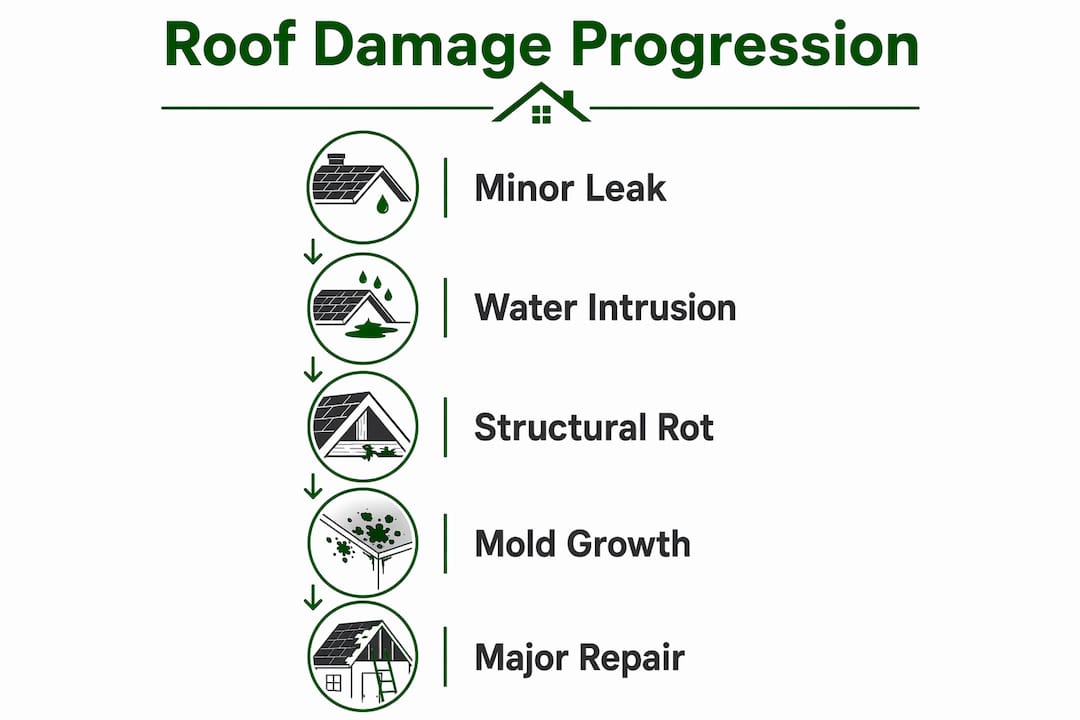 Infographic illustrating roof damage stages