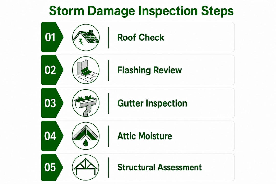 Infographic showing storm damage inspection steps