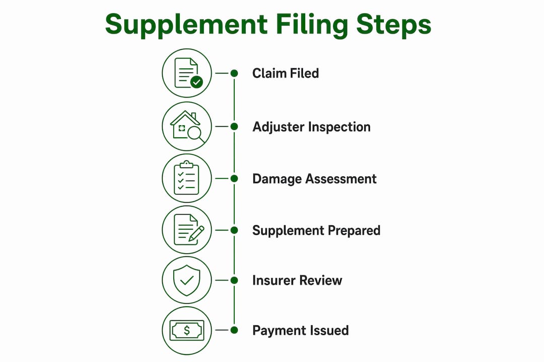 Infographic outlining storm damage supplement filing steps