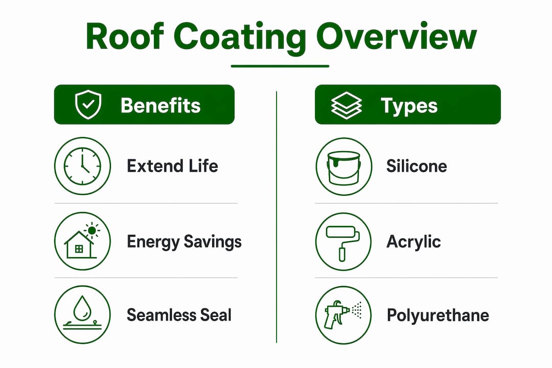 Infographic showing roof coating benefits and types