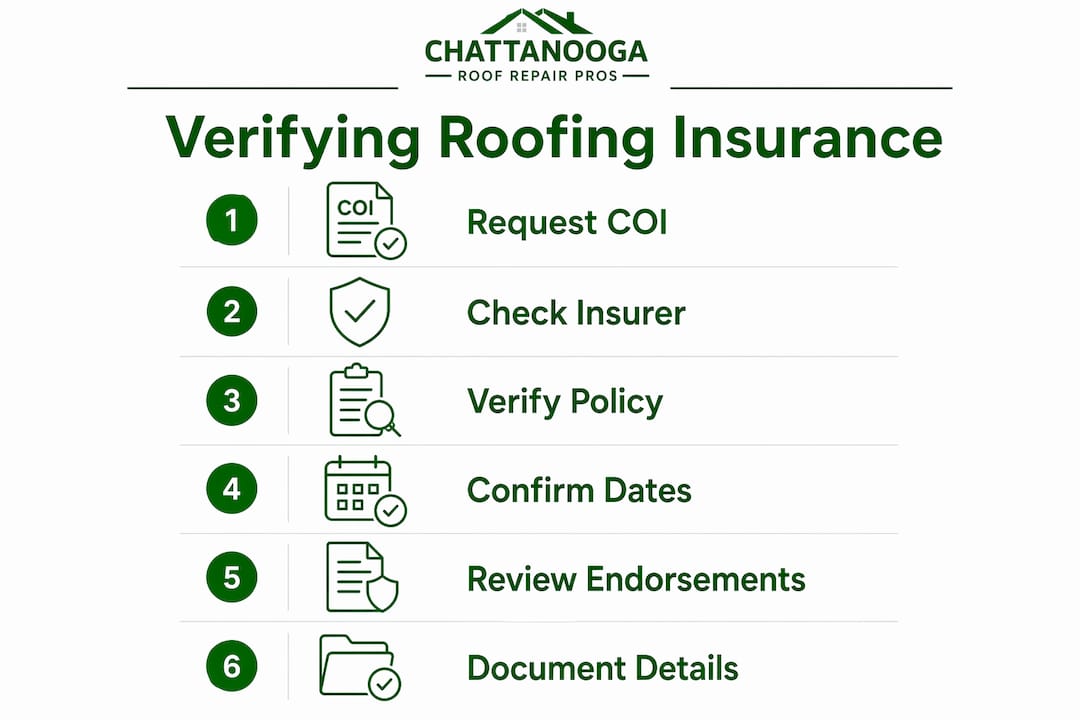 Infographic showing steps to verify roofing insurance