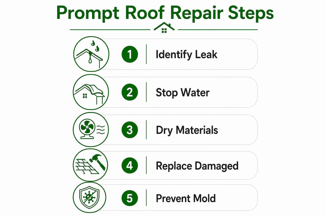 Infographic showing prompt roof repair steps