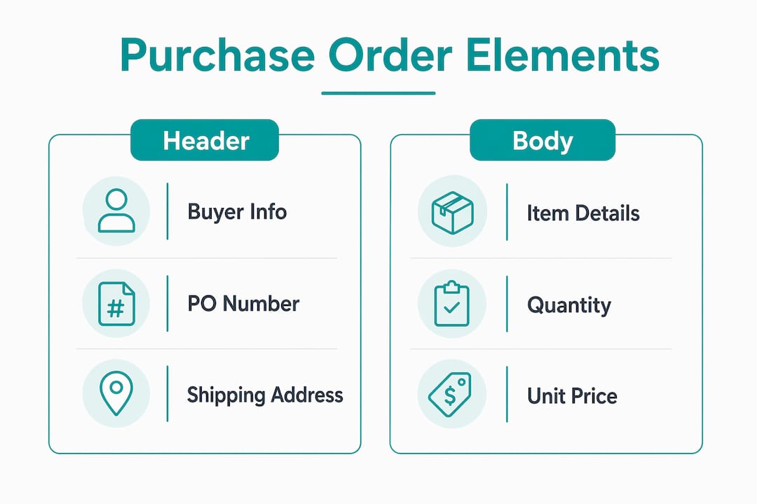 Infographic illustrating dental lab purchase order elements