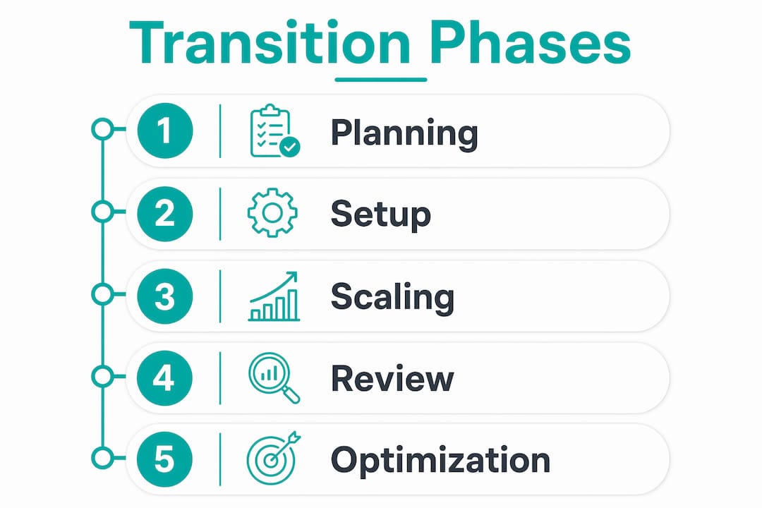 Infographic illustrating dental lab transition phases