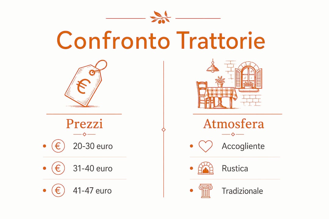 Infografica: confronto tra prezzi e atmosfera delle trattorie di Novilara