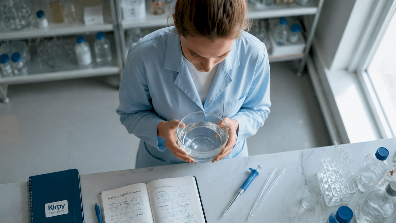Een laborant bereidt een elektrolytoplossing in het laboratorium.