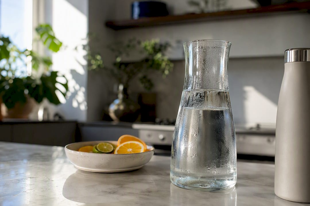 Een glas water met een paar schijfjes citrusfruit zorgt voor een frisse en dorstlessende boost.