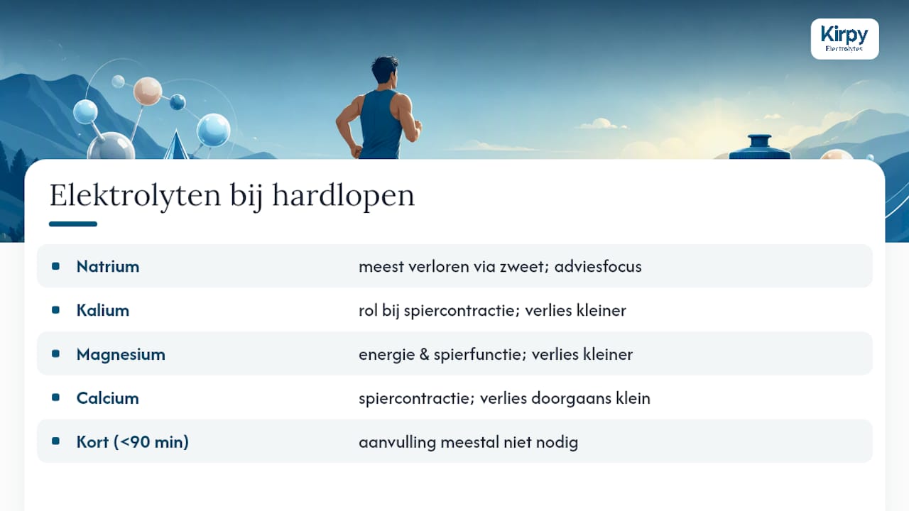 Wat zijn elektrolyten en waarom zijn ze belangrijk bij hardlopen? — overview diagram