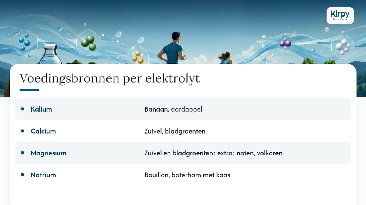 Voedingsmiddelen die vier elektrolyten bevatten