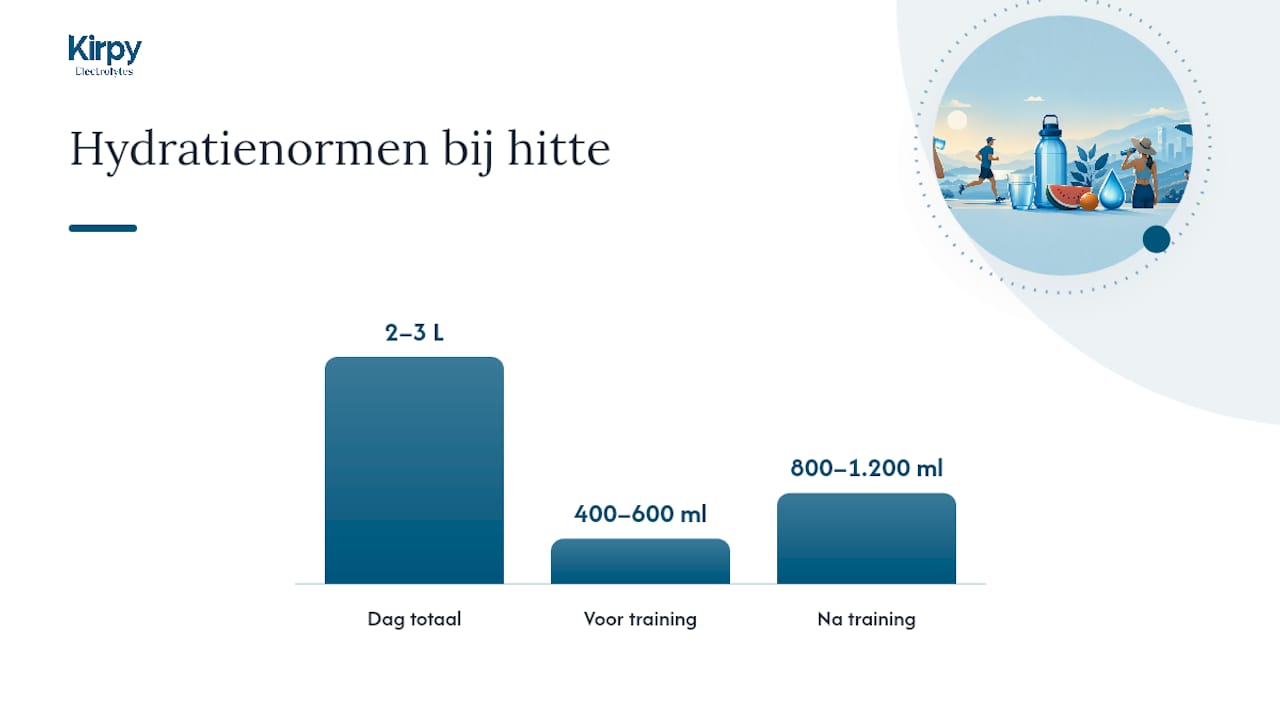 Hitte hydrateren: voorbereiden, drinken en herstellen — overview diagram