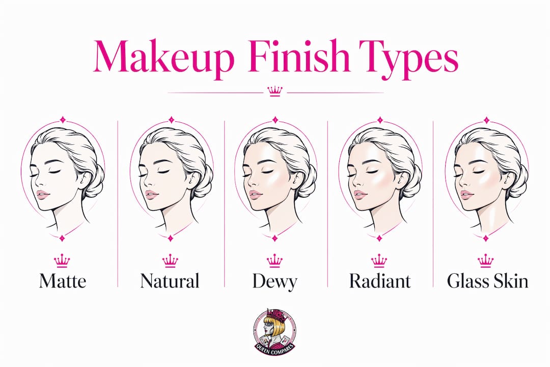 Infographic showing hierarchy of makeup finish types