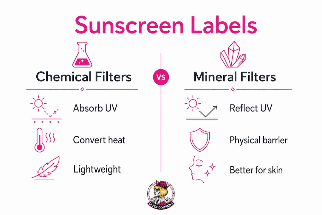 Infographic comparing chemical and mineral sunscreen filters