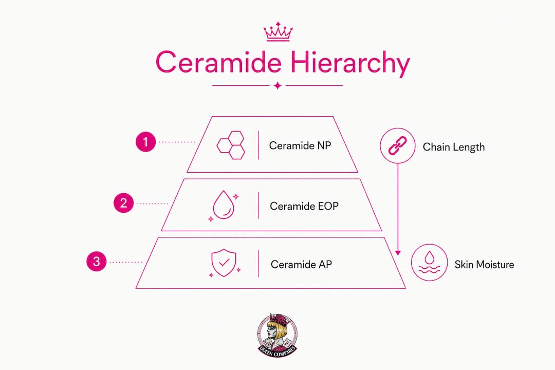 Infographic showing hierarchy of ceramide types and their skin benefits
