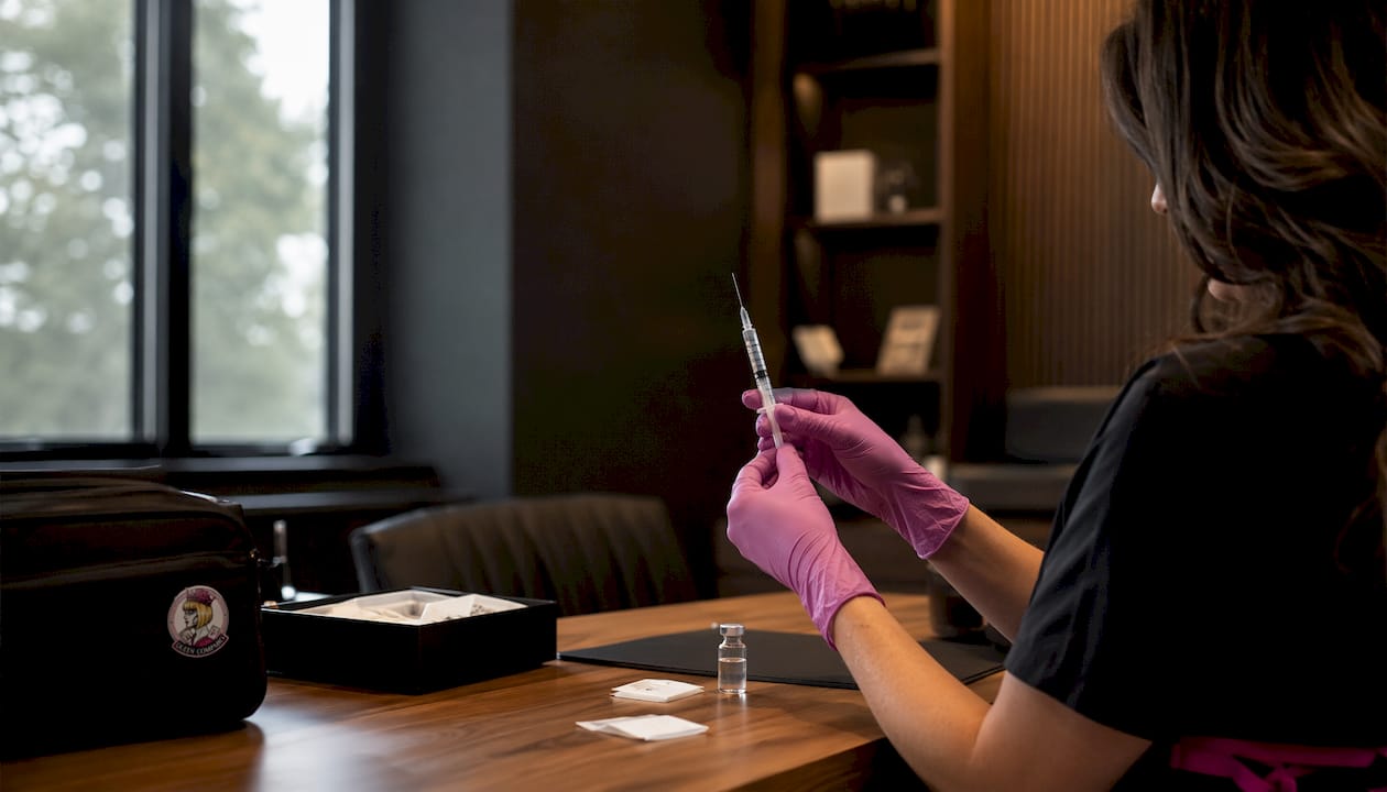 Healthcare worker preparing peptide injection