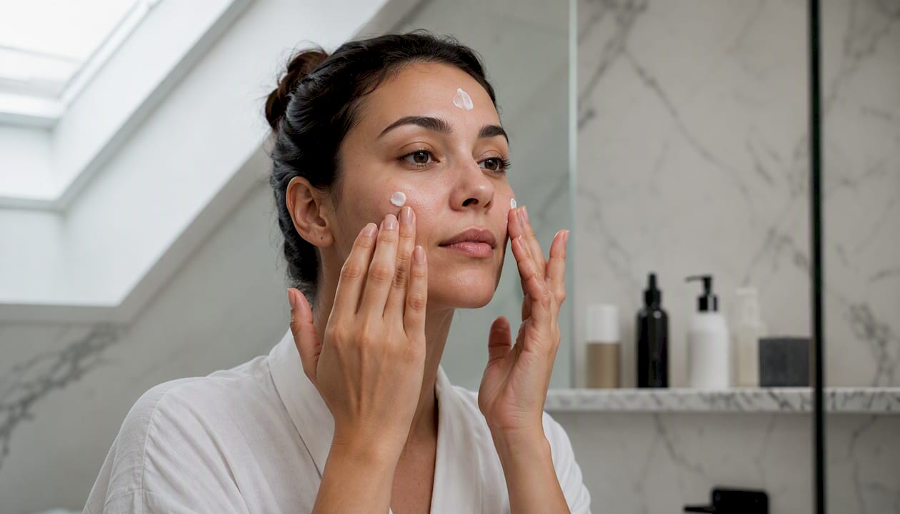 Hands applying moisturizer with gentle layering