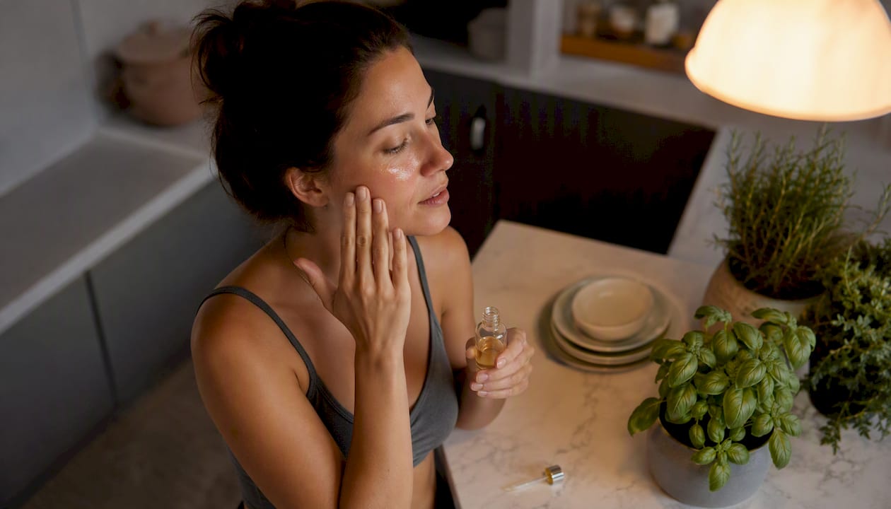 Woman applying multitasking skincare cream