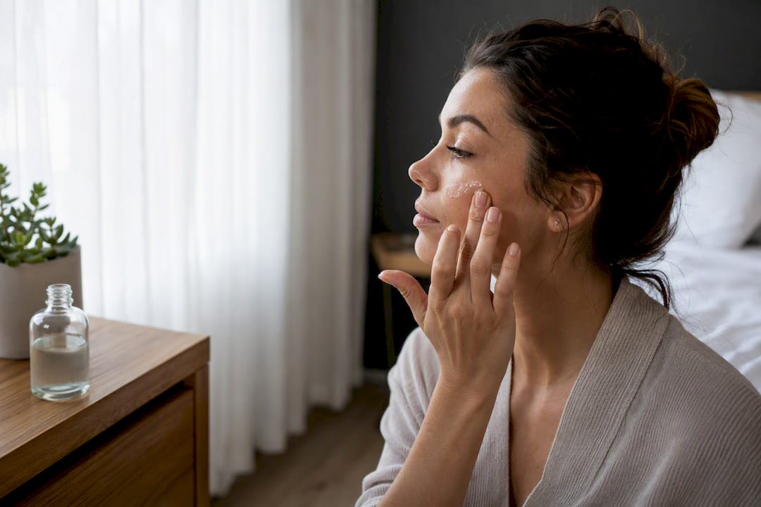 Hand applying salicylic acid serum on face