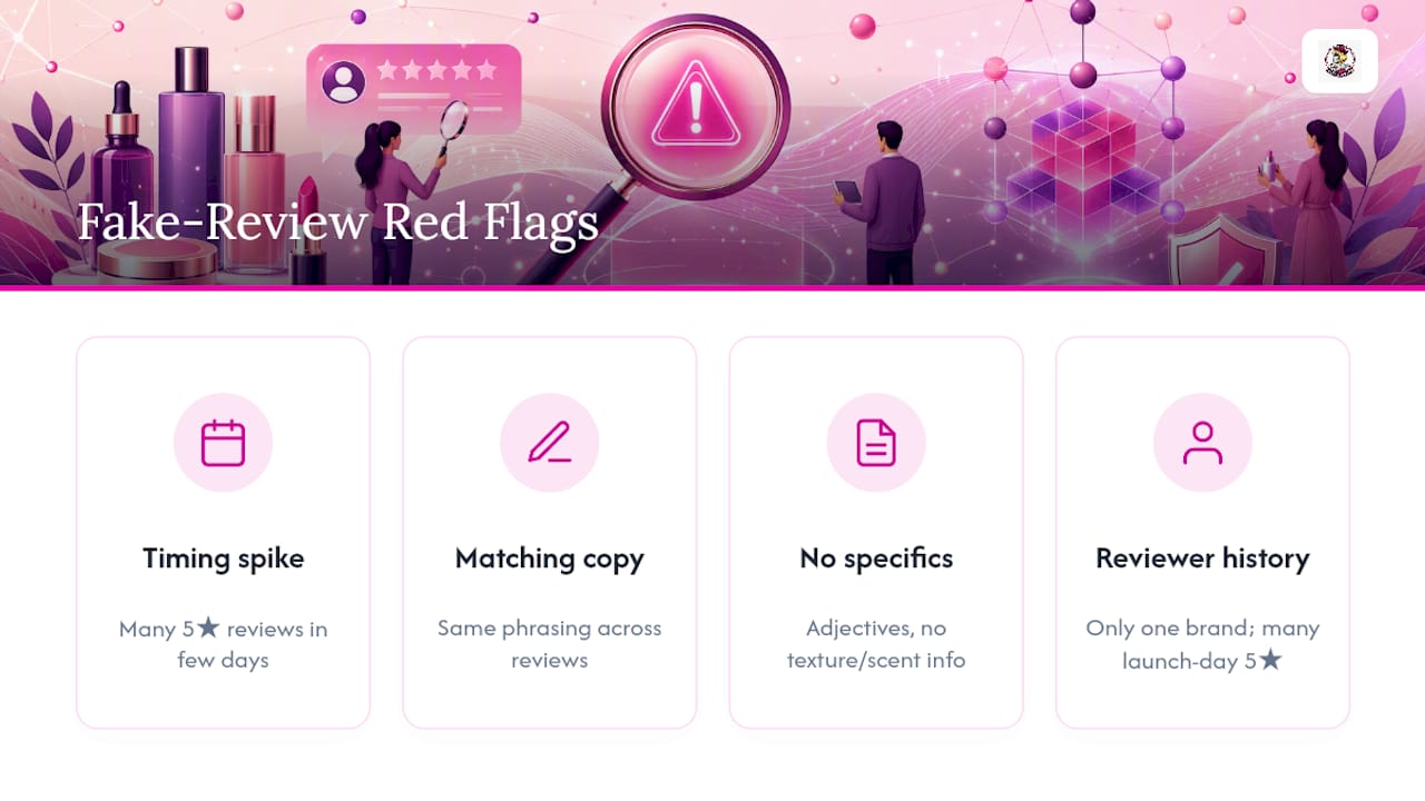 Indicators of fake and biased beauty reviews