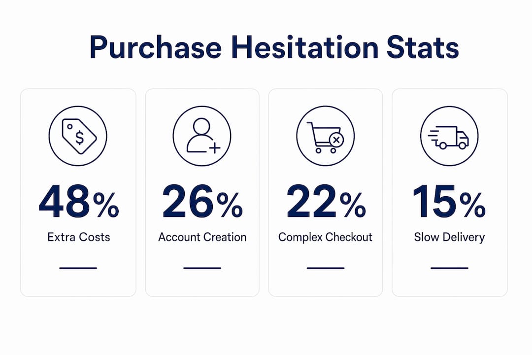 Infographic showing key statistics of purchase hesitation causes