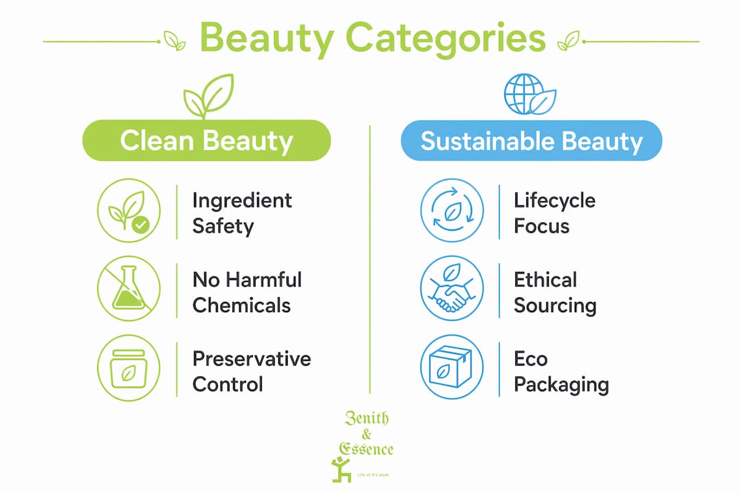 Infographic comparing clean and sustainable beauty features