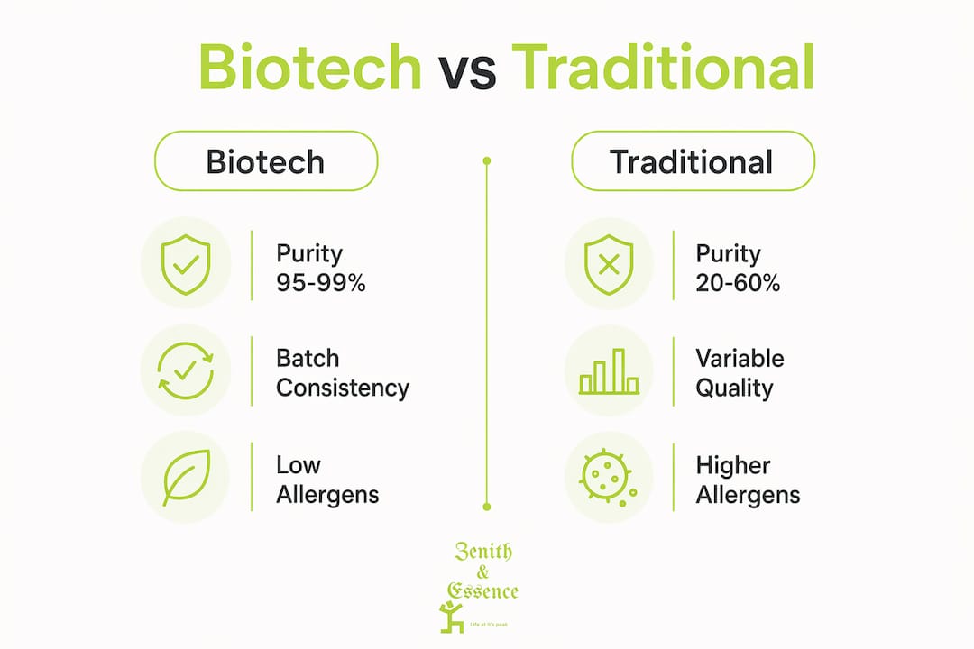 Infographic comparing biotech and traditional skincare ingredients