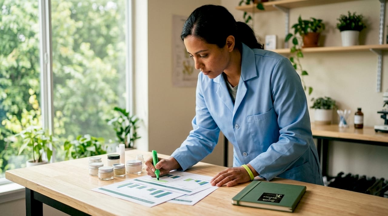 Scientist analyzing skincare clinical data