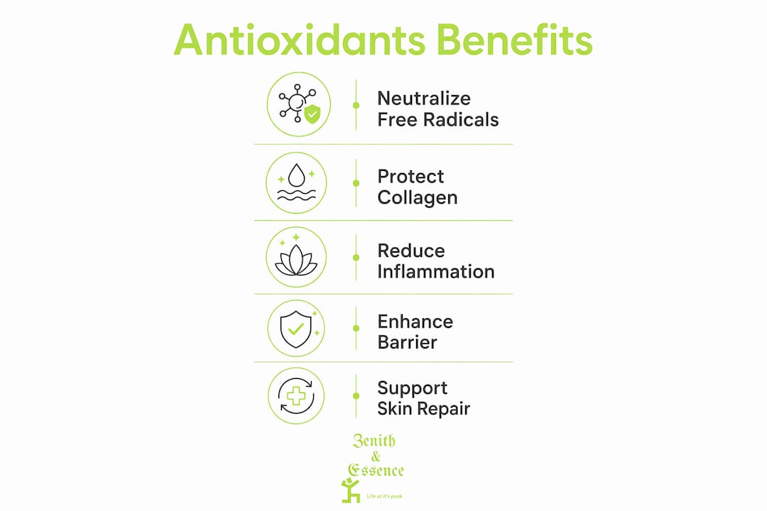 Infographic displaying antioxidant skin benefits